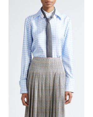 Thom Browne Gingham Silk Twill Button-Up Shirt - Blue