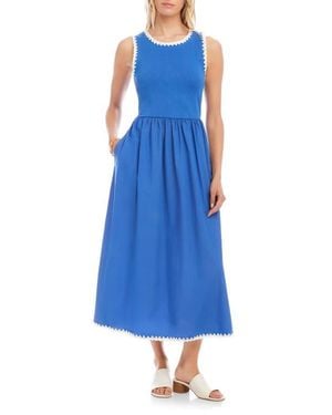 Karen Kane Edge Stitch Mixed Media Midi Dress - Blue