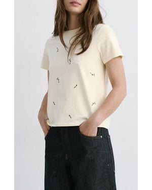 Mango Floral Embroidered Cotton T-Shirt - Natural