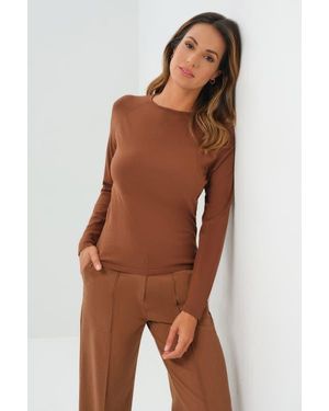 Anatomie Connie Sweater Knit Baseball Sleeve Shirt - Brown