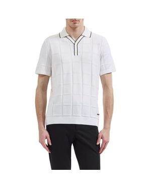 Bugatchi Grid Short Sleeve Cotton & Modal Sweater - White