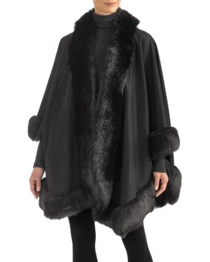 Sofiacashmere Faux Fur Trim Cashmere Wrap - Black