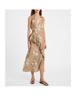 Santorelli Cona Midi Dress With Ruffle Panel - Natural