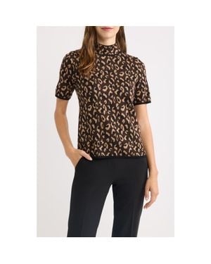 Anne Klein Animal Jacquard Short Sleeve Sweater - Black