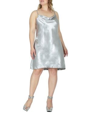 Standards & Practices Cowl Neck Metallic Crinkle Satin Slipdress - Blue