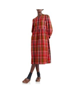 Seasalt Cornwall Trenkan Plaid Long Sleeve Organic Cotton Midi Dress - Red