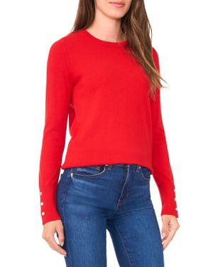 Halogen® Button Cuff Cotton Blend Sweater - Red