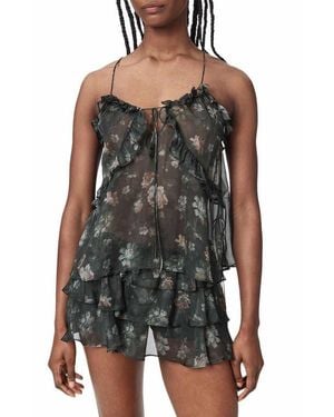 AllSaints Nyx Tiered Silk Top - Black