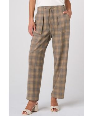 Liverpool Jeans Company Plaid Drawstring Crop Wide Leg Pants - Natural