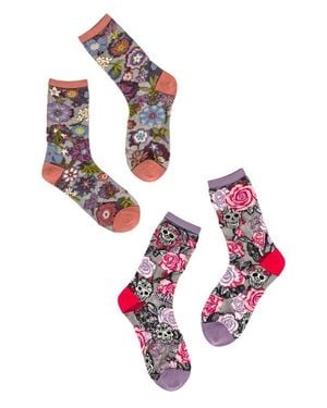 Sock Candy Midnight Blooms Sheer Crew Socks - Pink
