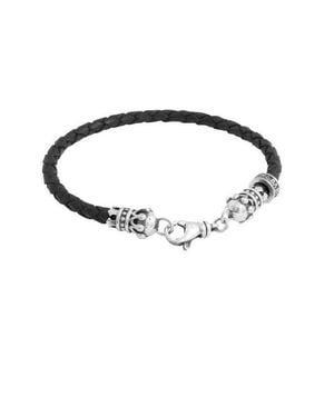 King Baby Studio Leather Braid With Crowns Bracelet - Black