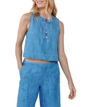 Bella Dahl Sleeveless Half Placket Crop Denim Pullover - Blue