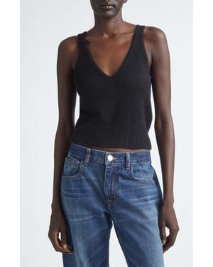 Brandon Maxwell The Reese Cashmere & Silk V-Neck Tank - Blue