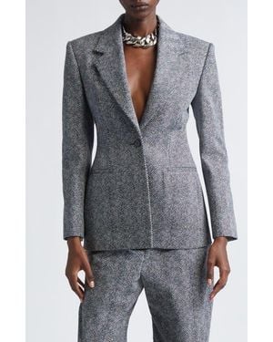 Givenchy Single Breasted Herringbone Blazer - Gray