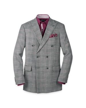 Paul Fredrick Cotton Blend Plaid Double Breasted Peak Lapel Sport Coat - Gray