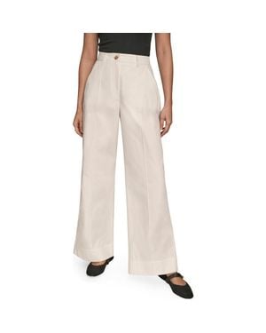 Donna Karan Pintuck High Waist Cotton Wide Leg Pants - Natural