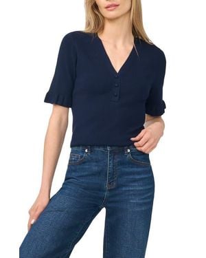 Cece V-Neck Elbow Sleeve Sweater - Blue