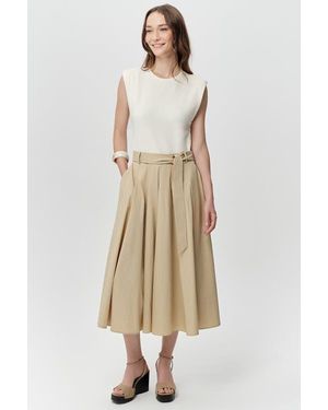 Exquise Sidney Crew Neck Pocket Belted Midi Dress - Natural
