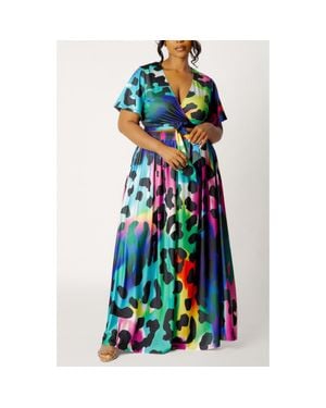 Buxom Couture Print Tie Front Top & Maxi Skirt Set - Blue