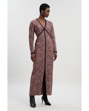 Karen Millen Petite V-Neck Lace Tape Maxi Dress - Gray