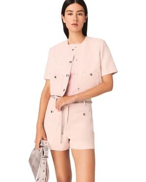 Maje Short-Sleeved Tweed Jacket - Pink