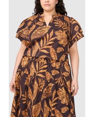 Halogen® Print Puff Sleeve Top - Brown