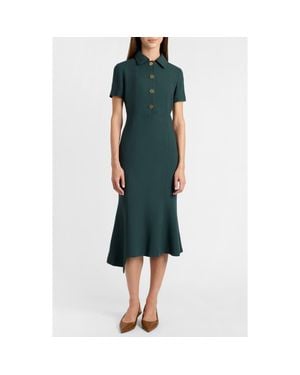 Santorelli Sahara Short Sleeve Asymmetric Midi Twill Dress - Green