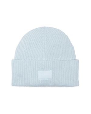 Rag & Bone Blake Logo Patch Wool Blend Rib Beanie - Blue