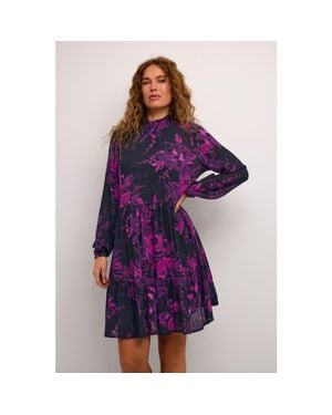 Kaffe Karikka Dress Long Sleeves High Neck - Purple