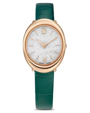 Swarovski Imber Oval Leather Strap Watch, 24Mm X 26.3Mm - Green