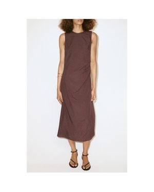 Mango Ruched Side Tie Dress - Brown