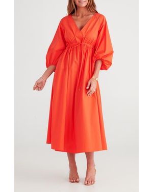 Brave+True Sunshine Drawstring Waist Midi Dress - Red