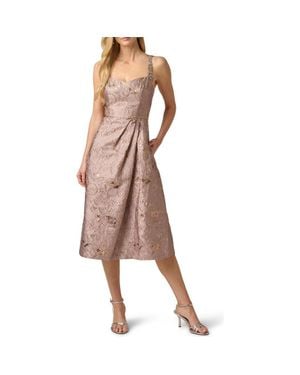 Adrianna Papell Metallic Jacquard Sleeveless Cocktail Dress - Brown
