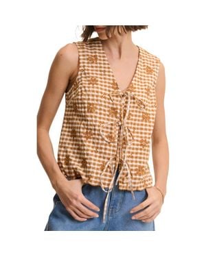 Nobody's Child Tessa Embroidered Tie Front Vest - Orange