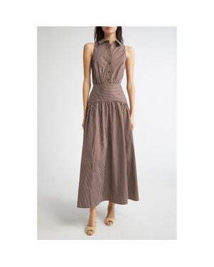 STAUD Romy Stripe Sleeveless Maxi Shirtdress - Brown