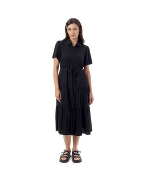 Equipment Jacquard Tiered Belted Midi Dress - Black