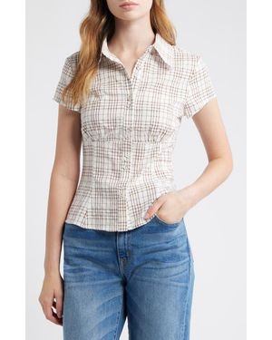 Princess Polly Cottesloe Check Cotton Blend Button-Up Shirt - White
