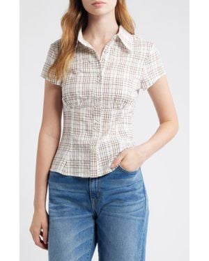 Princess Polly Cottesloe Check Cotton Blend Button-Up Shirt - White