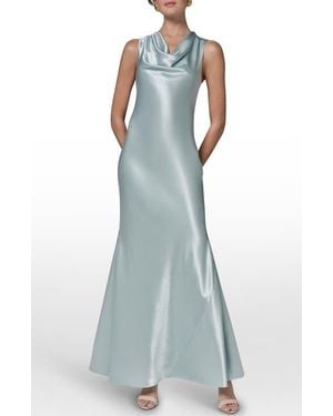 Donna Karan Cowl Neck Sleeveless Satin Gown - Blue