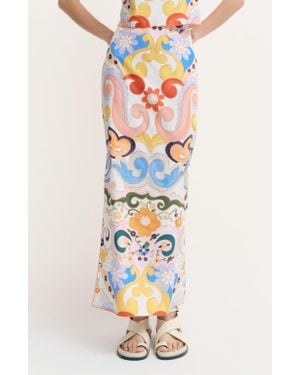 De Loreta Polen Pencil Cotton Midi Skirt - White