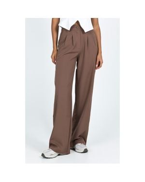 Princess Polly Archer Pleated High Waist Straight Leg Pants - Brown