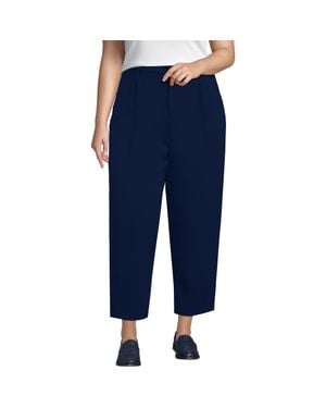 Lands' End Plus Size Crepe High Rise Pleated Barrel Leg Ankle Pants - Blue