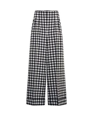 Maison Common Wide Leg Plaid Pants With Cuff - White