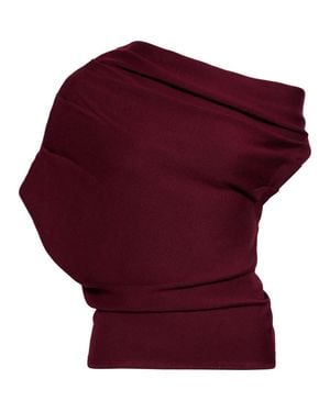 STAUD Mabel One-Shoulder Merino Wool Sweater - Red