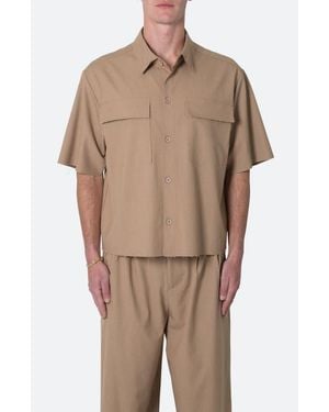 MNML Oversize Crop Short Sleeve Button-Up Shirt - Brown