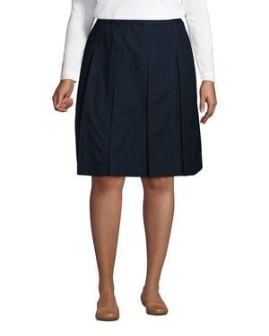 Lands' End Plus Size Solid Top Of Knee Box Pleat Skirt - Black