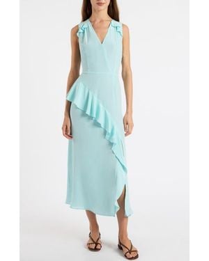 Santorelli Cona Silk Midi Dress With Ruffle Panel - Blue