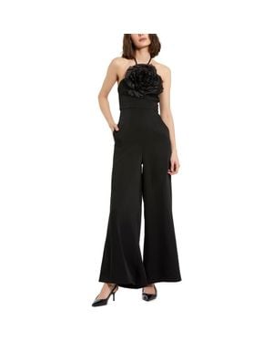 Mac Duggal Crepe Halter Neck Flower Detail Jumpsuit - Black