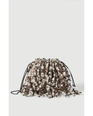 Brunello Cucinelli Dazzling Twist Embroidery Pouch Bag With Precious Chain - Brown