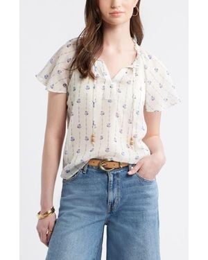 Treasure & Bond Floral Print Embroidered Chiffon Top - Blue